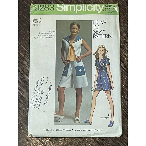 Simplicity Other - Simplicity 9283 Pattern Vintage 1970s Junior Misses Pantdress Romper Size 12